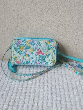 Vera Bradley Disney Floral Aqua Crossbody Wallet Light Blue Little Mermaid Print